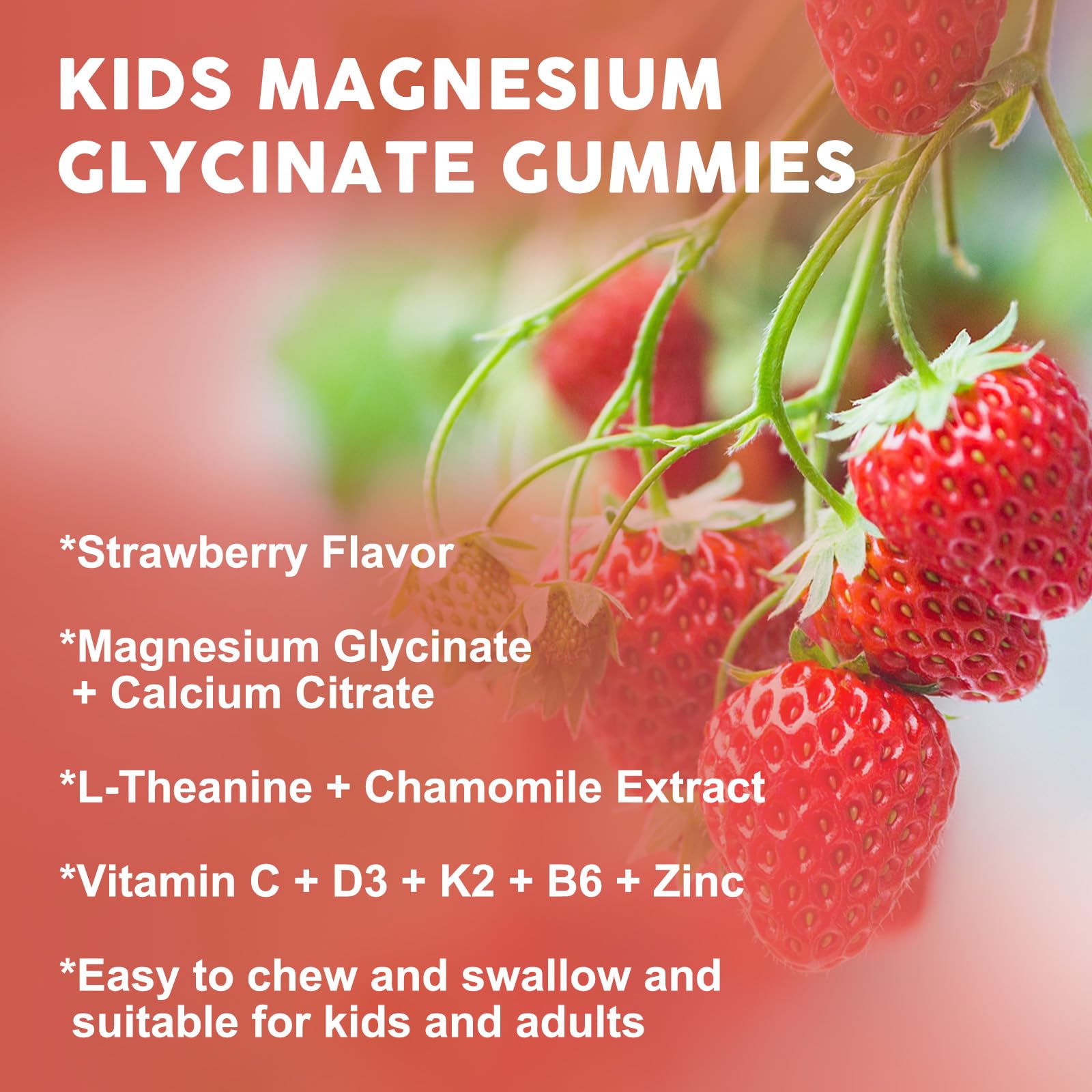 Magnesium Glycinate Gummies for Kids & Adults - Relaxation & Cognition Support - 400/200mg Magnesium Supplement with L-Theanine, Chamomile, B6, D3 & K2 - Vegan, Sugar Free, Strawberry Flavor, 60 Ct WOGORGT Au supplements