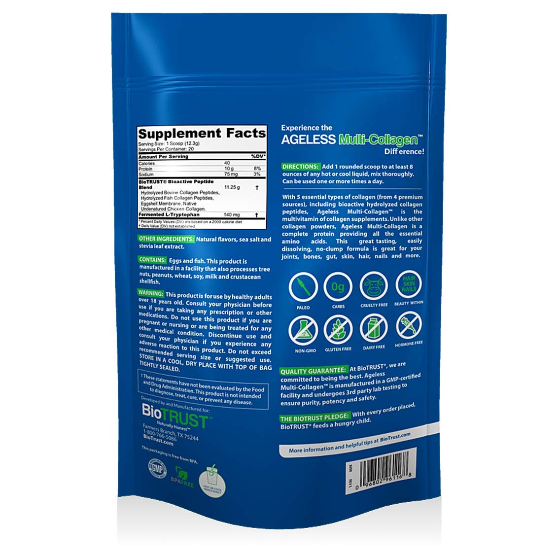 BioTrust Ageless Multi Collagen 5-in-1 Protein Powder (Vanilla) BlenderBottle Bundle BioTrustUS supplements