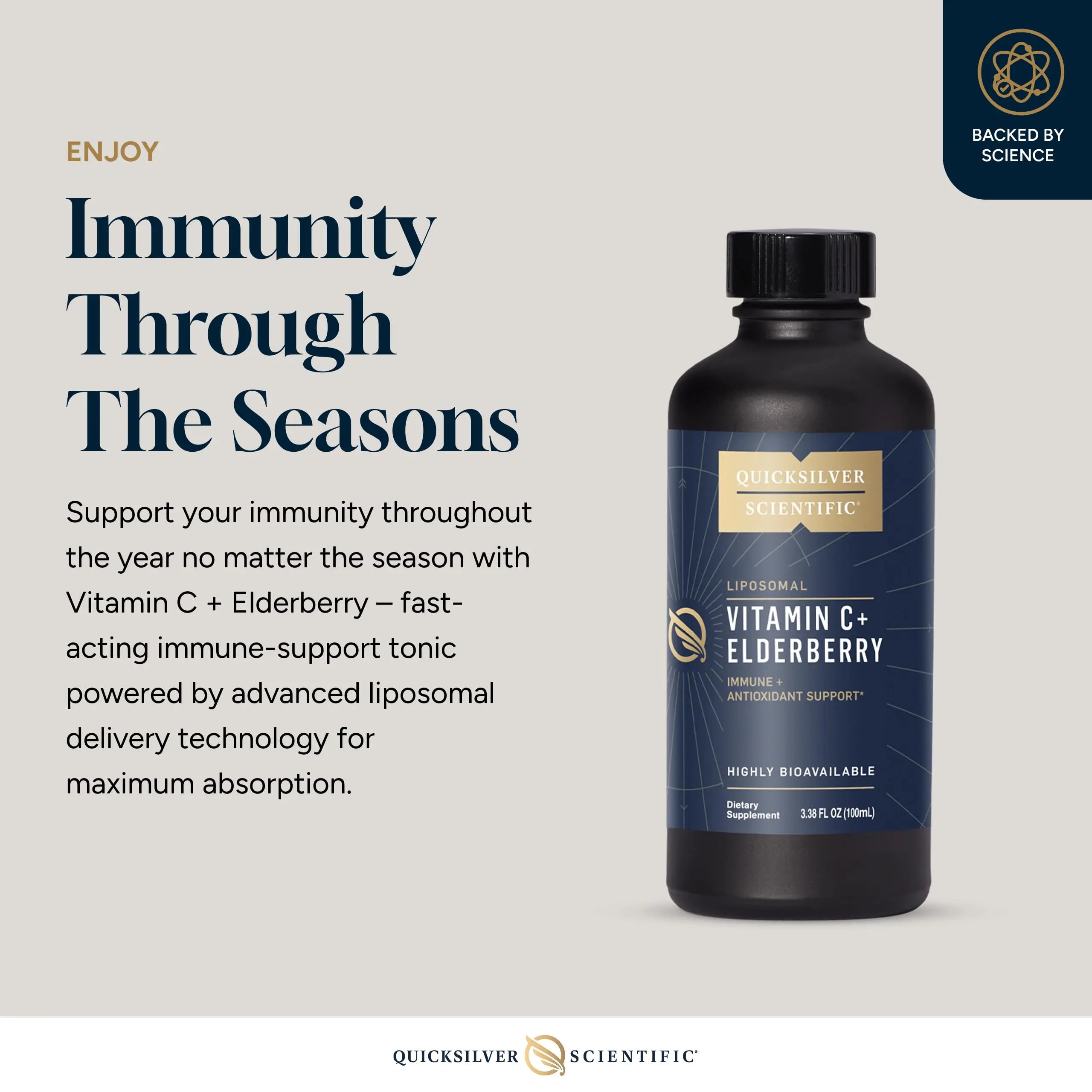 Quicksilver Scientific Liposomal Vitamin C + Elderberry - 1000mg with Superior Absorption Technology & Tocotrienols - Antioxidant & Immune Support Tonic (100ml), 1 Item Quicksilver Scientific Au supplements