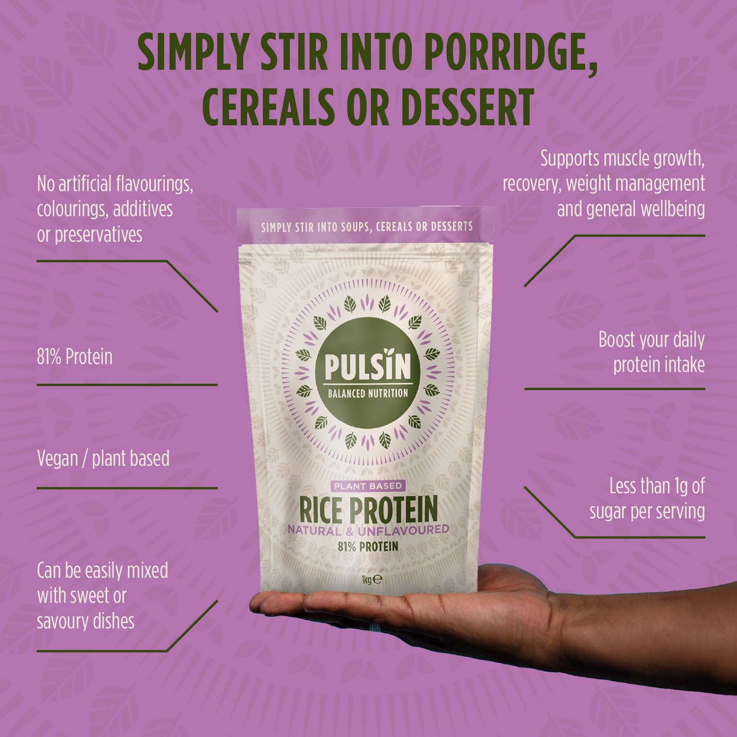 Pulsin - Natural & Unflavoured Vegan Rice Protein Powder - 1kg - 8.1g Protein, 0.4g Carbs, 43 Kcal Per Serving Pulsin Au supplements