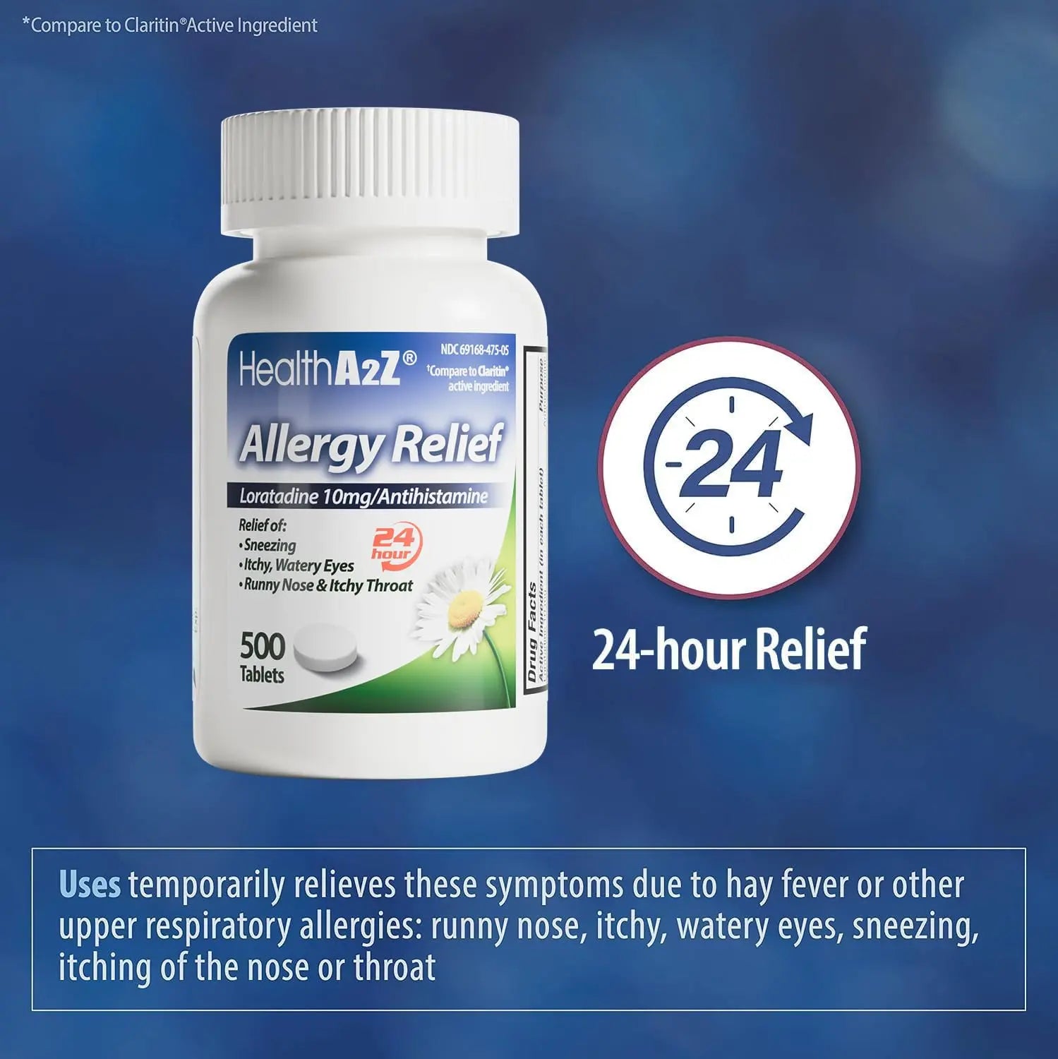 HealthA2Z® Allergy Relief | Loratadine 10mg Antihistamine | 500 Tablets | Dye Free | Relief from Itchy Throat, Sneezing, Runny Noses | 24-Hours Allergy Medicine HealthA2Z Au supplements