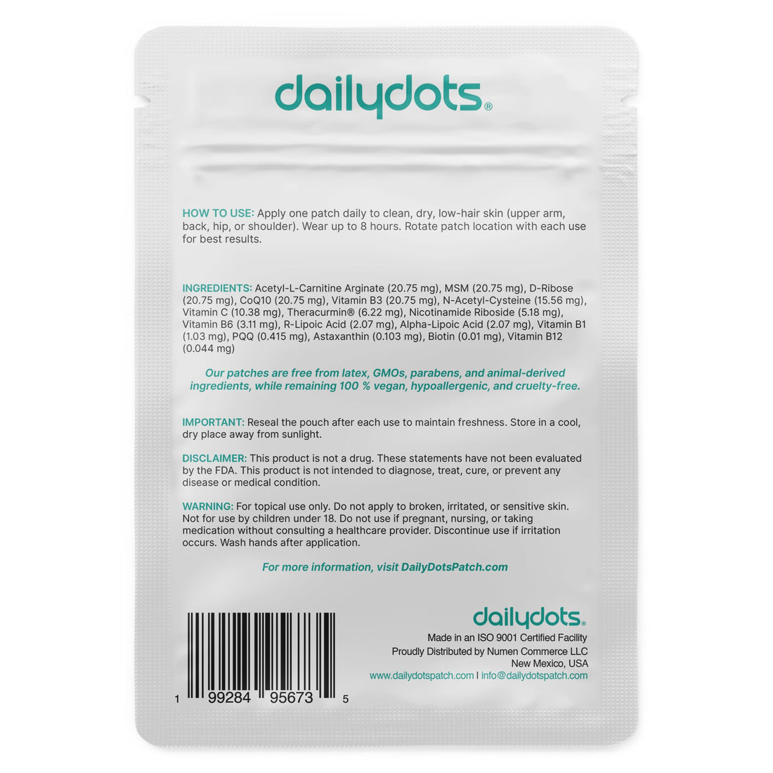 Daily Dots NAD+ Patches | Energy, Healthy Aging & Wellness Support | 12 Active Blends incl. Nicotinamide & CoQ10 | Time Release Patch | for Men & Women (60 Patches) Daily Dots Au supplements
