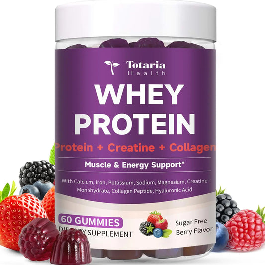 3 in 1 Whey Protein Gummies | Creatine Monohydrate | Collagen, 0 Sugar, Pure Protein Source, Muscle & Energy Support, Berry Flavor, for Women and Men TotariaAU supplements