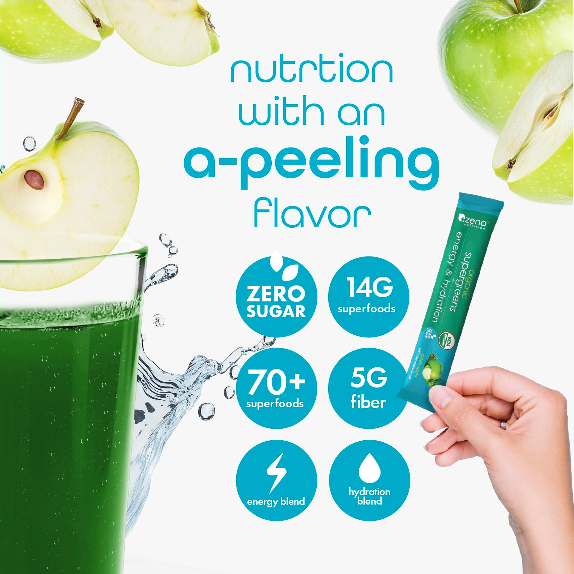 Zena Nutrition Organic Super Greens Energy & Hydration Powder, 70+ Superfoods, 0 Sugar, 5G Fiber, Spirulina, Chlorella, Prebiotics/Probiotics, Natural Caffeine + Electrolytes, 40 Drink Mix Packets Zena Nutrition Au supplements