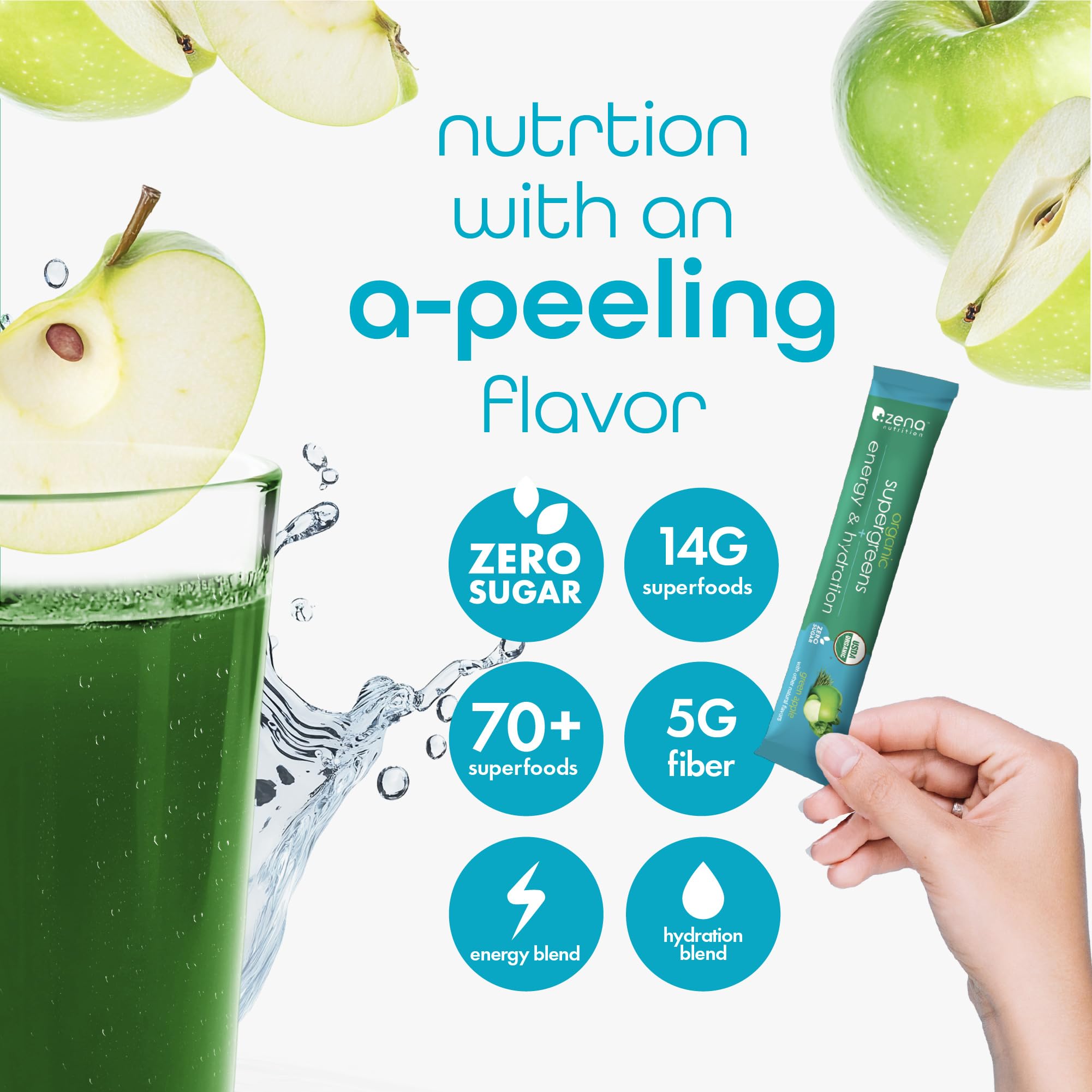 Zena Nutrition Organic Super Greens Energy & Hydration Powder, 70+ Superfoods, 0 Sugar, 5G Fiber, Spirulina, Chlorella, Prebiotics/Probiotics, Natural Caffeine + Electrolytes, 40 Drink Mix Packets Zena Nutrition Au supplements