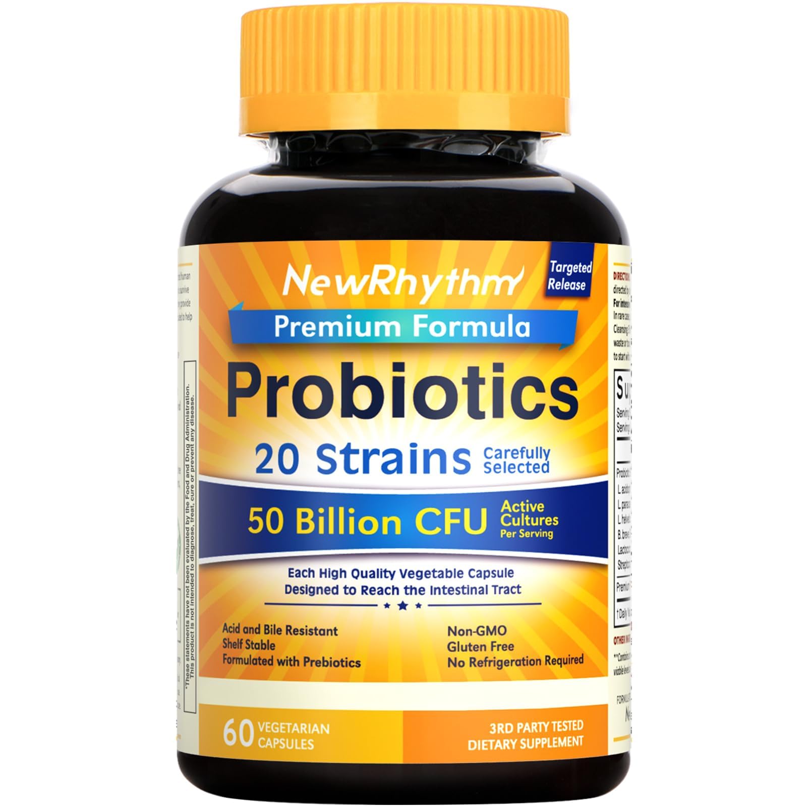 NewRhythm Probiotics 50 Billion CFU 20 Strains, 60 Veggie Capsules, Targeted Release Technology, Stomach Acid Resistant, No Need for Refrigeration, Non-GMO, Gluten Free NewRhythm Au supplements
