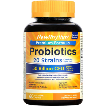NewRhythm Probiotics 50 Billion CFU 20 Strains, 60 Veggie Capsules, Targeted Release Technology, Stomach Acid Resistant, No Need for Refrigeration, Non-GMO, Gluten Free NewRhythm Au supplements