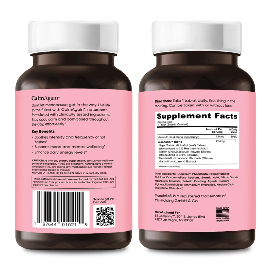 BB Company CalmAgain for Menopause Anxiousness, Mood Balance for Women | Stay Calm, Lower Cortisol, Fewer Mood Swings | Siberian Rhubarb BB Company uk supplements