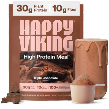 Happy Viking Plant-Based Protein Powder +100 Superfoods Chocolate Meal Replacement Shake, Created by Venus Williams, 30g Plant Protein, 10g Fiber, Vegan, Gluten-Free, Non-GMO,15 Meals