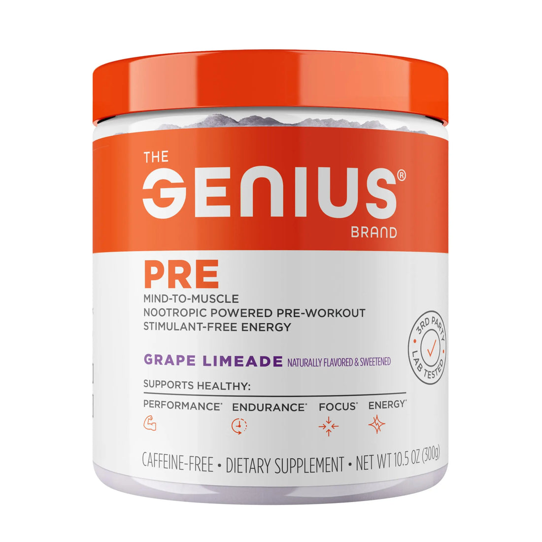 Genius Pre Caffeine-Free Pre Workout Boosted Energy, Focus, Performance Nootropic Formula AlphaSize, Citrulline Malate, CarnoSyn Beta Alanine Endurance, Stamina, Recovery, 20 Servings - Grape Limeade The Genius Brand Au supplements