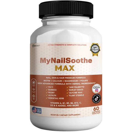 GREENVIFY MyNailSoothe MAX Hair, Skin & Nail Supplement, 60 Capsules, with Biotin 5000mcg, Vitamins, Minerals & Herbal Blend (1) GREENVIFYAU supplements