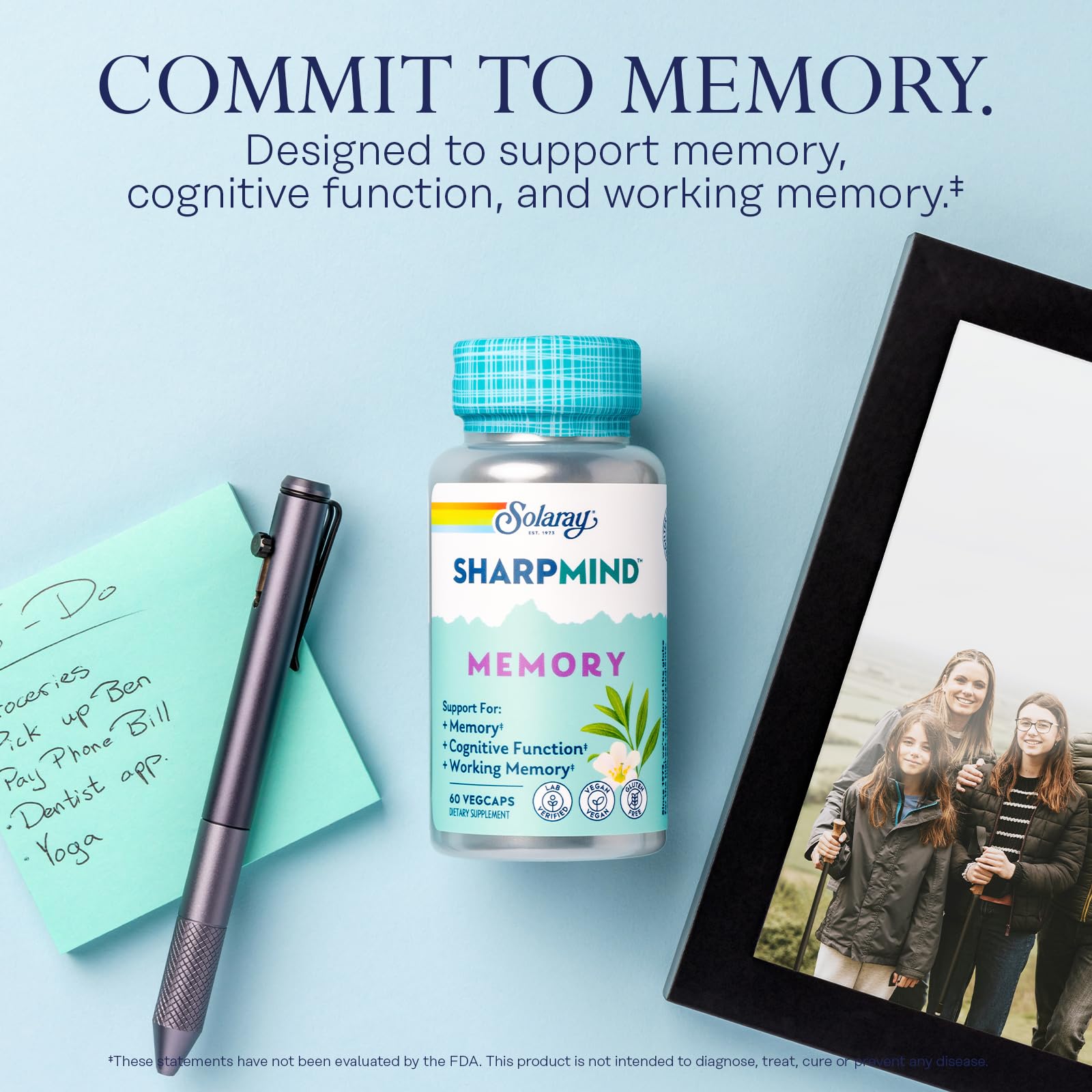 SOLARAY SharpMind Memory Formula - Brain Supplements for Memory and Focus - Cognivia, Gotu Kola & Chaga Mushroom Supplement - Ginkgo Biloba Alternative - 60-Day Guarantee - 30 Servings, 60 VegCaps SOLARAY Au supplements