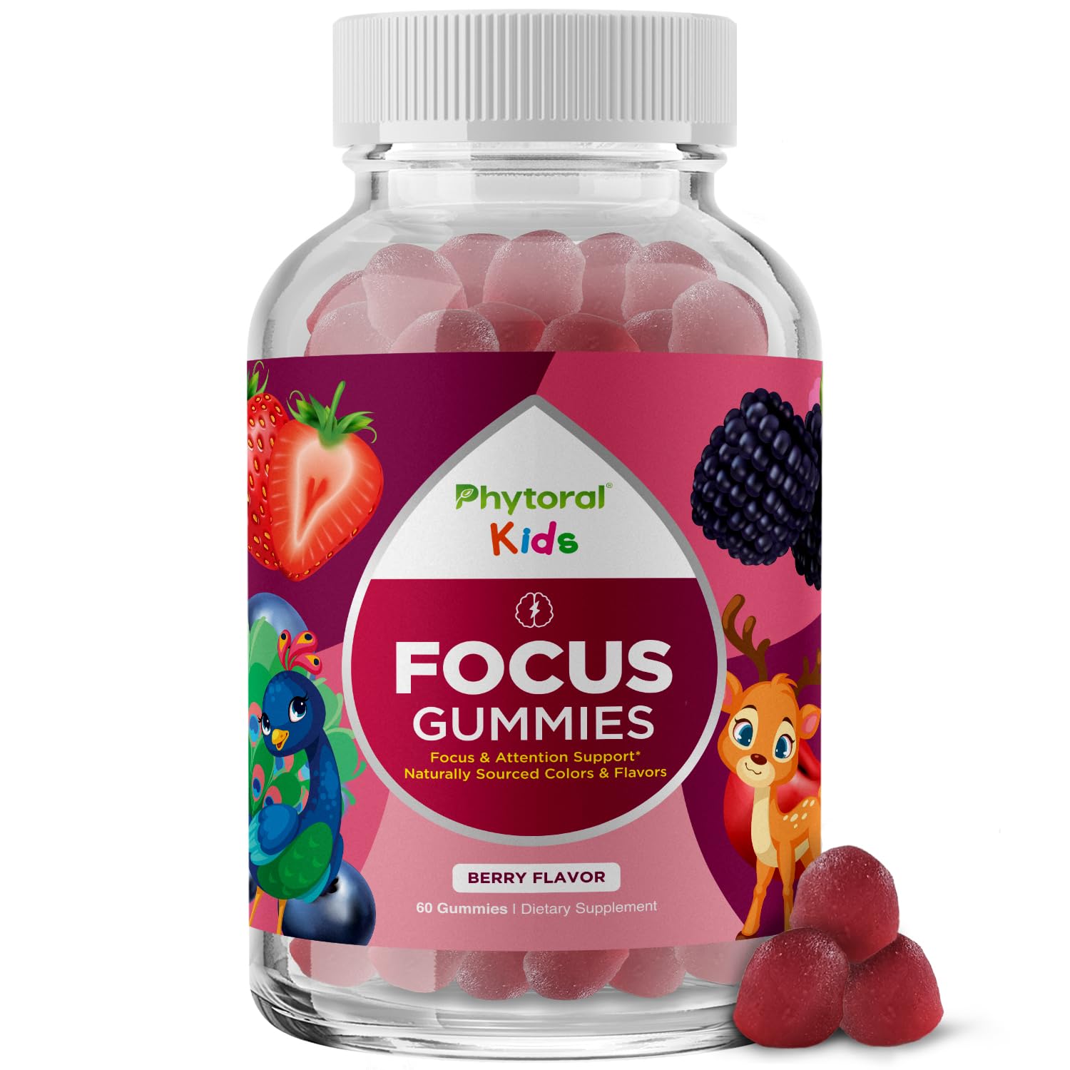 Phytoral Vegan Kids Focus Gummies - Potent Chewable Brain Support for Children - Enhances Concentration & Memory - Calming Supplements & Focus Gummies for Kids - Non-GMO & Gluten-Free - 60 Count Phytoral Au supplements