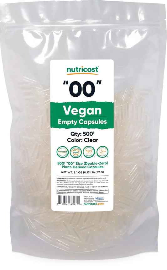 Nutricost Empty Capsules Size 00 Vegan - 500 Clear Empty Plant-Based Capsules - Kosher Certified, Halal Certified, Non-GMO, Soy Free, Gluten Free, Vegetarian NutricostAu supplements