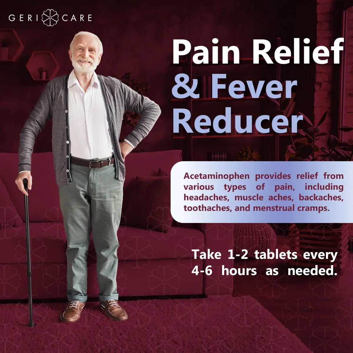 GeriCare Extra Strength Acetaminophen Pain Relief Fever Reducer Tablets, Strength 500mg Tablet | Joint, Muscle, Arthritis, Back Pain, Body Pain Relief, 100 Count (Pack of 2) GeriCare Au supplements