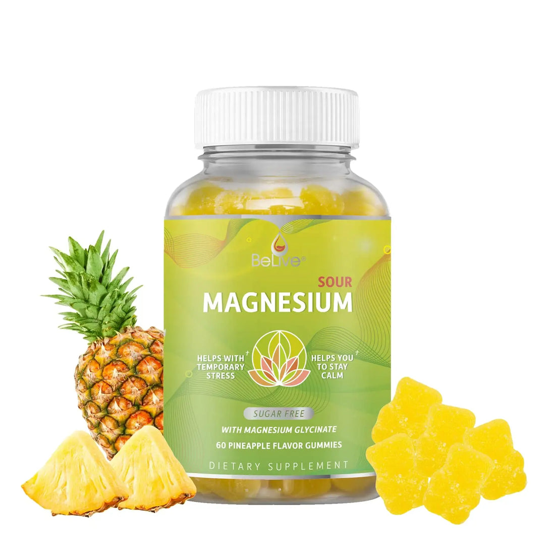 BeLive Magnesium Gummies 200mg - 60 Ct | Magnesium Glycinate Supplements for Relaxation, Stress Relief, and Sleep for Adults & Kids - Tasty and Tangy Pineapple Flavor BeLive uk supplements