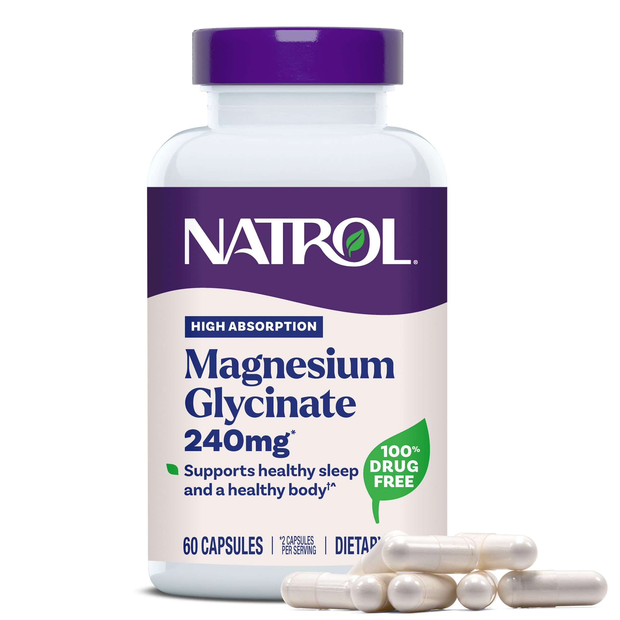 Natrol Magnesium Glycinate Supplements 240 mg - High Absorption - Calm Magnesium Glycinate for Sleep - 60 Capsules, 30 Day Supply Natrol Au supplements