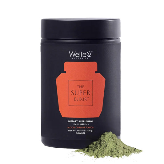 WelleCo The Super Elixir Daily Greens Powder, Probiotic Drink Mix with Whole Foods, Gluten Free, Vegan Gut Health Powder, Energy, Immunity, Healthy Skin, Hair & Nails (Jar, Blood Orange) WelleCoAU supplements