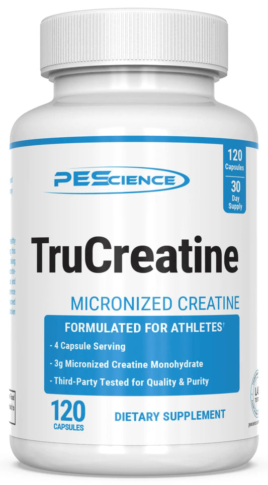 PEScience TruCreatine Creatine Pills, Easy-to-Take Creapure Creatine Capsules, Monohydrate, for Men & Women, Supports Muscle Growth, Strength & Recovery, Cognition, 3g Per Serving, 120 Capsules PEScienceAU supplements