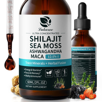Shilajit Liquid Drops, 12-in-1 Complex - Sea Moss, Ashwagandha, Maca, Fulvic Acid, Trace Minerals, Liquid Vitamins Supplement for Men and Women, Energy, Antioxidant, Immune Support, 60ML/2 FL Oz Lukaree Au supplements