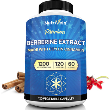 Nutrivein Premium Berberine 1200 mg with Ceylon Cinnamon - 120 Capsules: High-Absorption Berberine Supplement