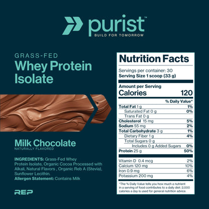 PURIST REP Whey Protein Powder, Premium Milk Chocolate Grassfed Isolate,Workout Recovery, Keto Friendly, Clean Nutrition Meal Replacement, Promotes Lean Muscle, Sugar and Gluten-Free Women Men, 2 Lb PURIST buy supplements Au