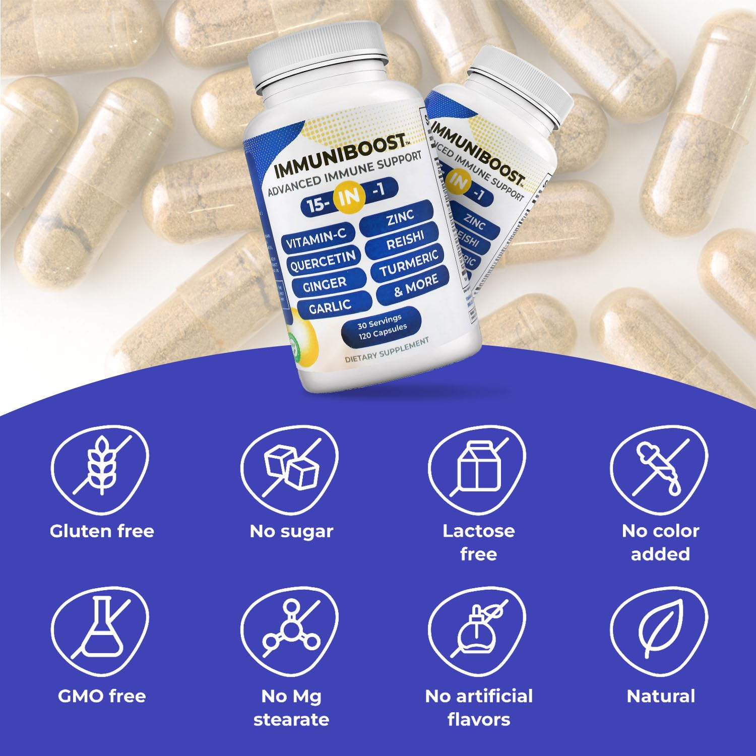 15 in 1 Immune Support Supplement 120 Capsules with Powerful Blend of Turmeric, Ginger, Vitamin C and Zinc Immune Booster for Adults ImmuniBoost Au supplements