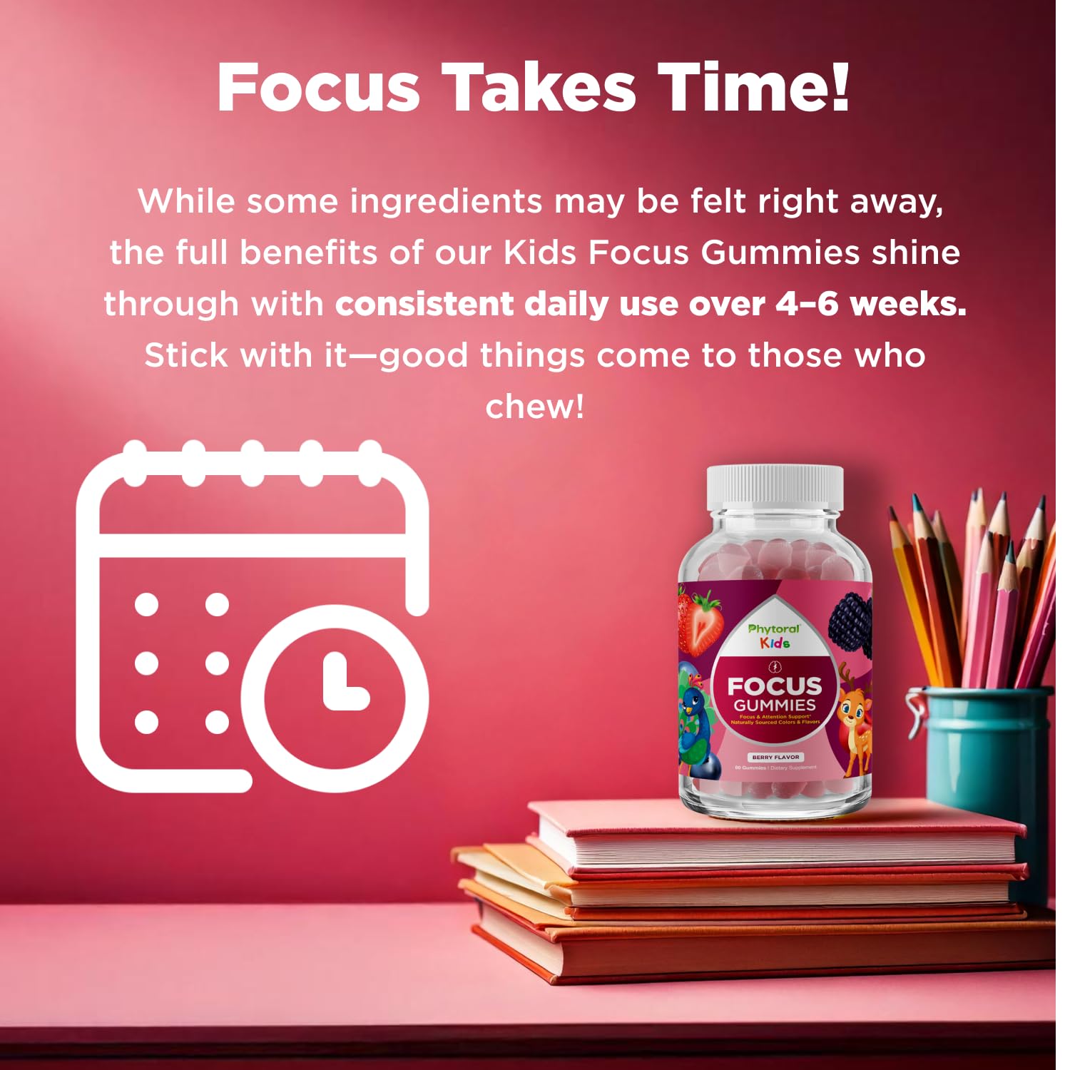 Phytoral Vegan Kids Focus Gummies - Potent Chewable Brain Support for Children - Enhances Concentration & Memory - Calming Supplements & Focus Gummies for Kids - Non-GMO & Gluten-Free - 60 Count Phytoral Au supplements