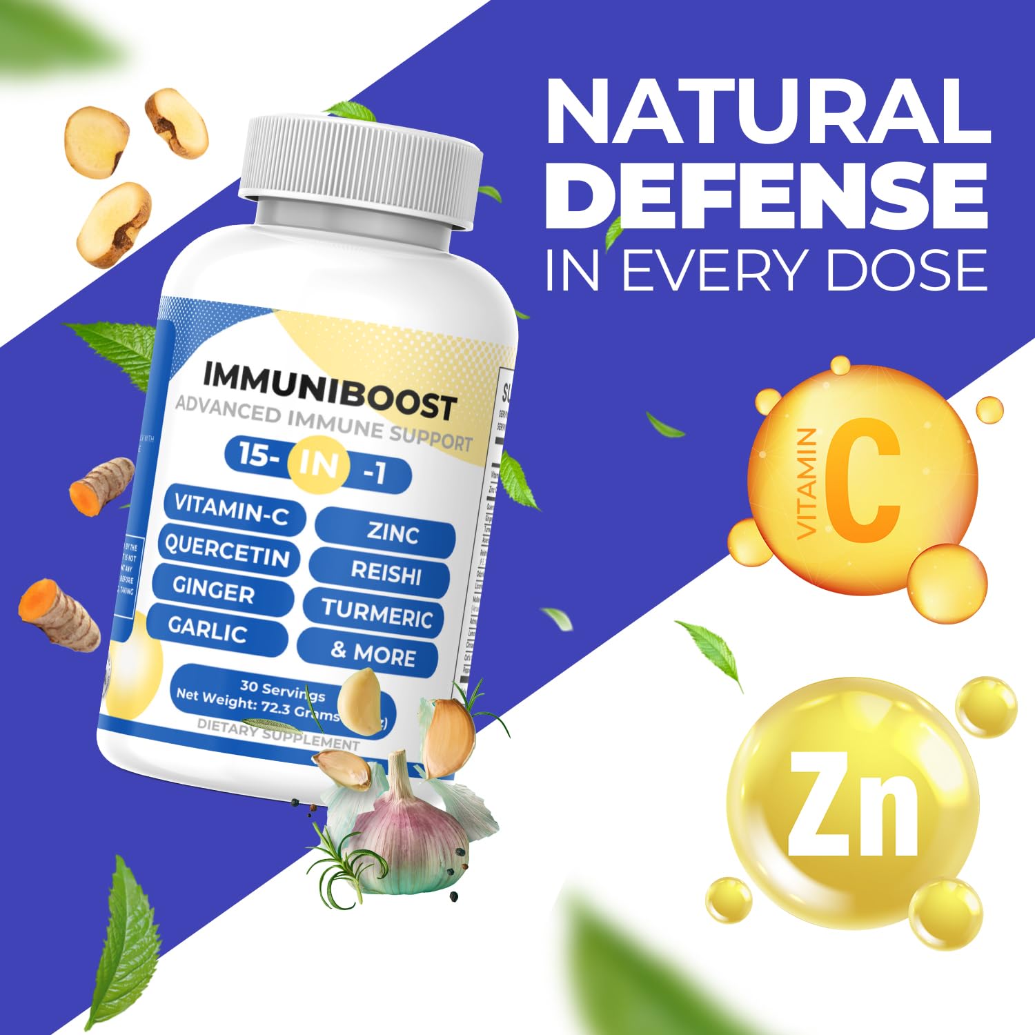 15 in 1 Immune Support Supplement 120 Capsules with Powerful Blend of Turmeric, Ginger, Vitamin C and Zinc Immune Booster for Adults ImmuniBoost Au supplements