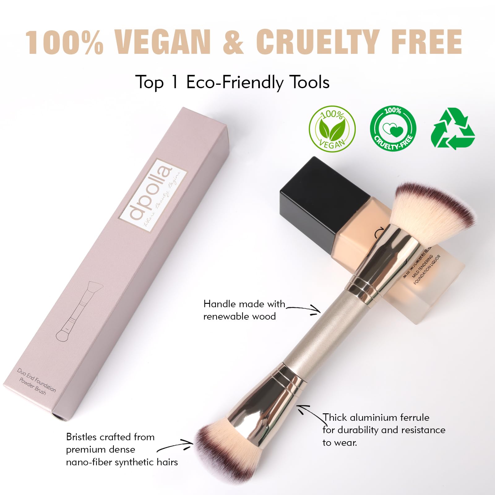 Dual-Ended Foundation Brush: Round & Angled Pro-Grade makeup brushes, 100% Vegan Synthetic Makeup Brush for Flawless Blending and Application of Liquid, Powder, Cream, Blush dpolla Au supplements