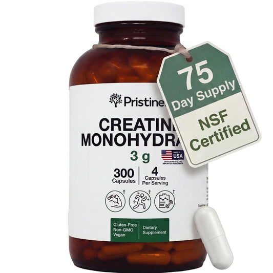 PRISTINE'S Creatine Monohydrate Capsules for Women & Men - NSF Certified 75 Day Supply 3G Creatine Pills for Women - Cognitive & Athletic Performance Support PRISTINE'SUS supplements