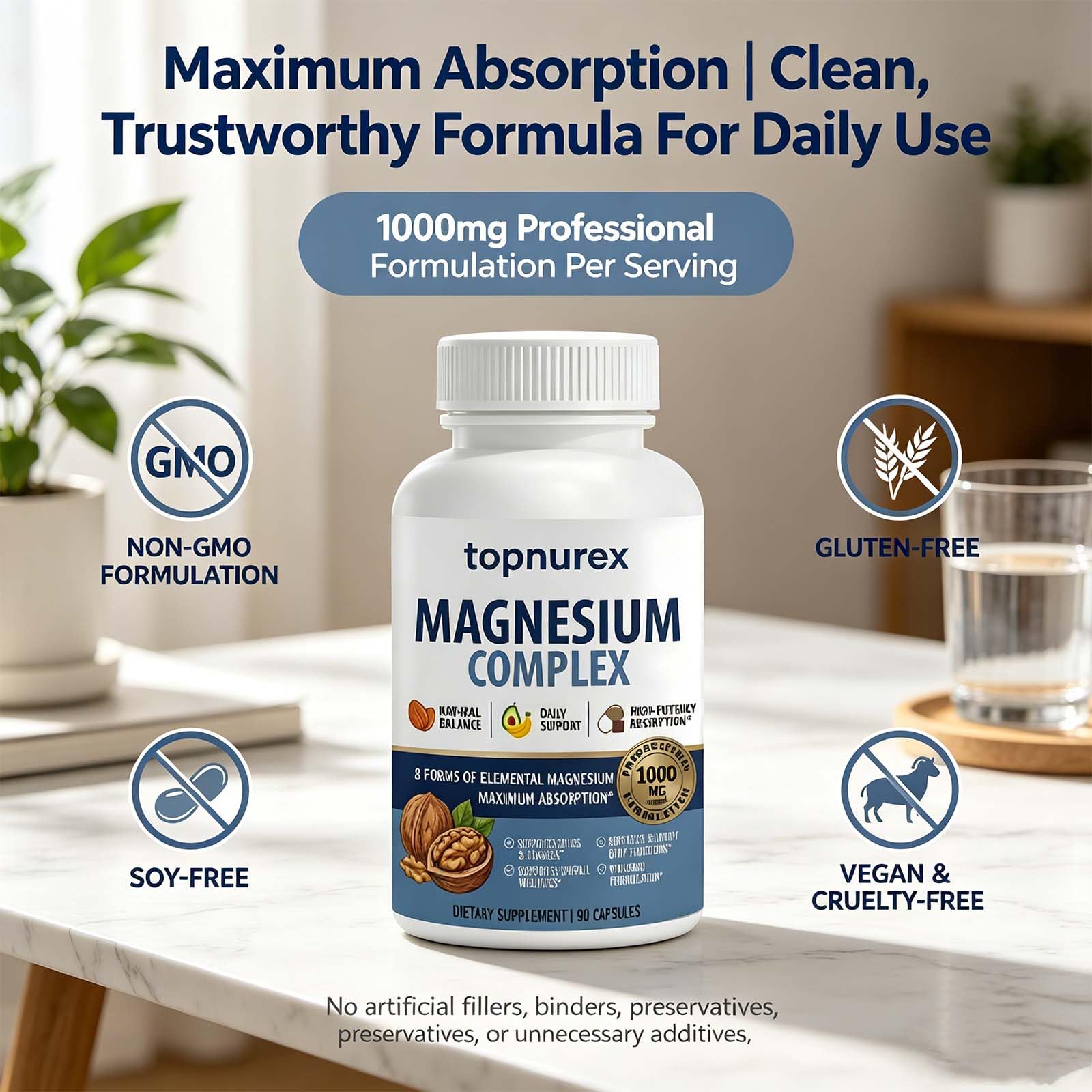 Topnurex Magnesium Complex for Women & Men - 1000mg High Absorption, 8 Essential Magnesium, 90 Capsules Topnurex Au supplements