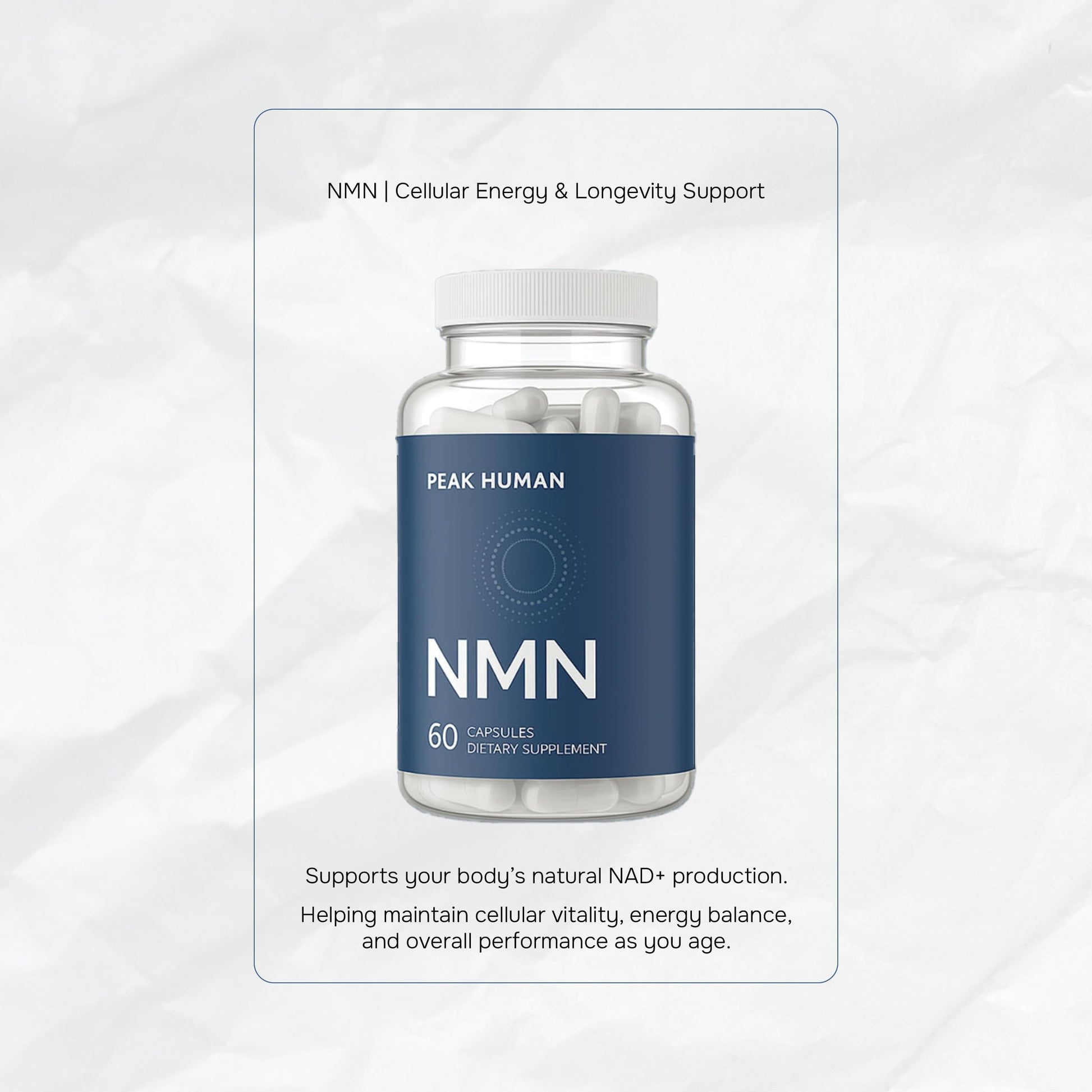 Peak Human Beta-NMN | Beta Nicotinamide Mononucleotide NAD+ Precursor - Advanced Cellular Energy & Longevity - Promotes Vitality, Metabolic Function & Focus - Non-GMO, Vegan Capsules - 60 Count Peak Human Au supplements
