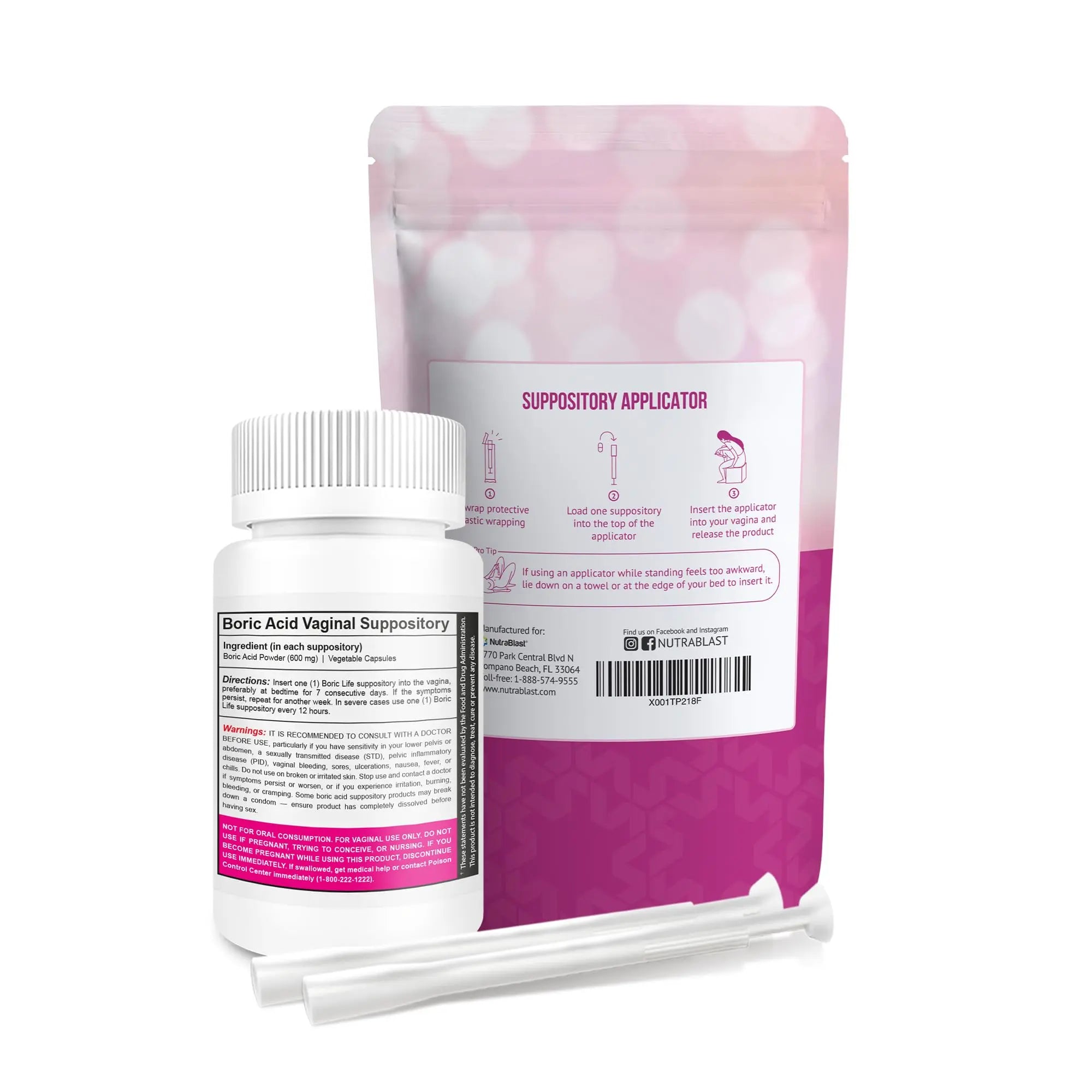 NutraBlast Boric Acid Suppositories 600mg Bundle with Applicator, 30 Suppositories & 15 Applicators - Feminine Care - Made in USA NutraBlast Au supplements