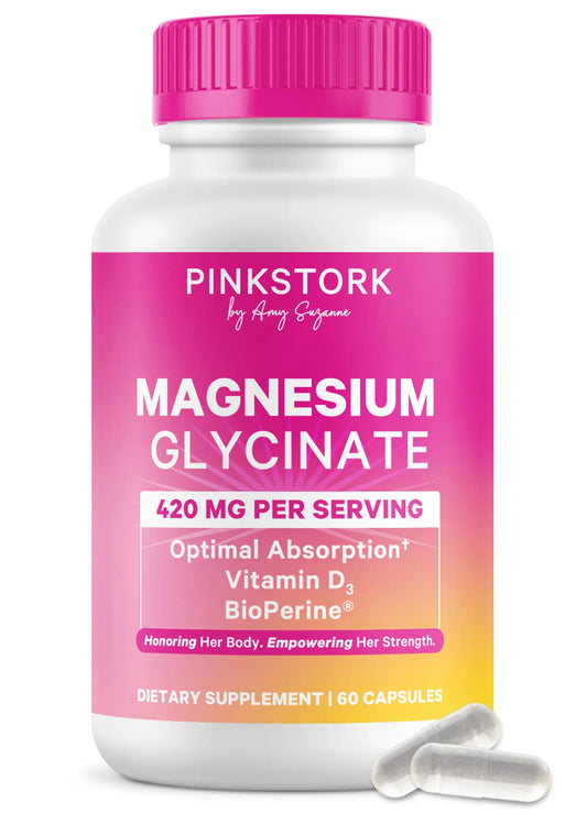 Pink Stork Magnesium Glycinate with Vitamin D - Magnesium Supplement for Women to Support Natural Calm, Mood, and Sleep - Hormone Balance for Women Pink StorkAU supplements