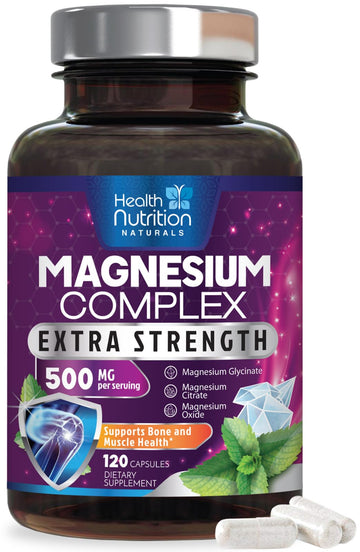 Magnesium Complex Capsules - 500mg per Serving Magnesium - High Absorption Chelated Mineral Supplement - with Oxide, Glycinate, Malate, Citrate for Muscle Bone and Heart Health Support - 120 Capsules Health Nutrition Naturals Au supplements