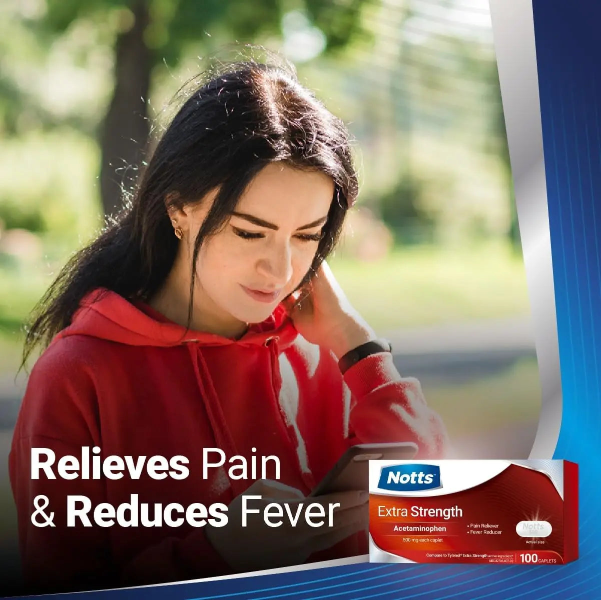 NOTTS Extra Strength 500 mg Caplets with Acetaminophen, Pain Reliever and Fever Reducer for Headache, Backache and Toothache, 100 Count NOTTS Au supplements