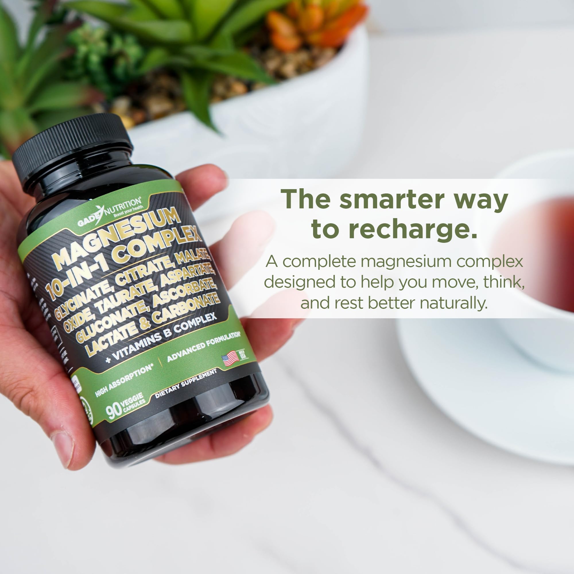 Gade Nutrition Magnesium Complex 10 in 1 - Glycinate, Citrate, Malate, Oxide, Taurate, Aspartate, Gluconate Ascorbate Lactate Carbonate Zinc Copper Manganese & Vitamins 90 Count GADE NUTRITION BOOST YOUR HEALTH Au supplements
