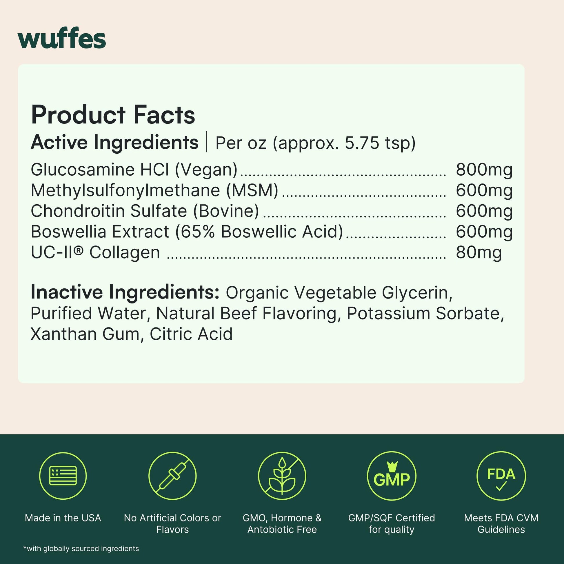 Wuffes Advanced Joint Liquid for Dogs, Hip & Joint Support Supplement with Glucosamine, Chondroitin, UC-II® Collagen, and MSM, for Small & Large Breeds, 16 Oz Wuffes Au supplements
