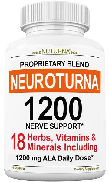 Neuroturna Support Supplement with 1200 mg Pure Alpha Lipoic Acid - Maximum Strength Formula with ALA + Vitamins + Minerals + Herbs - Best Natural Support - 180 Capsules Nuturna Au supplements