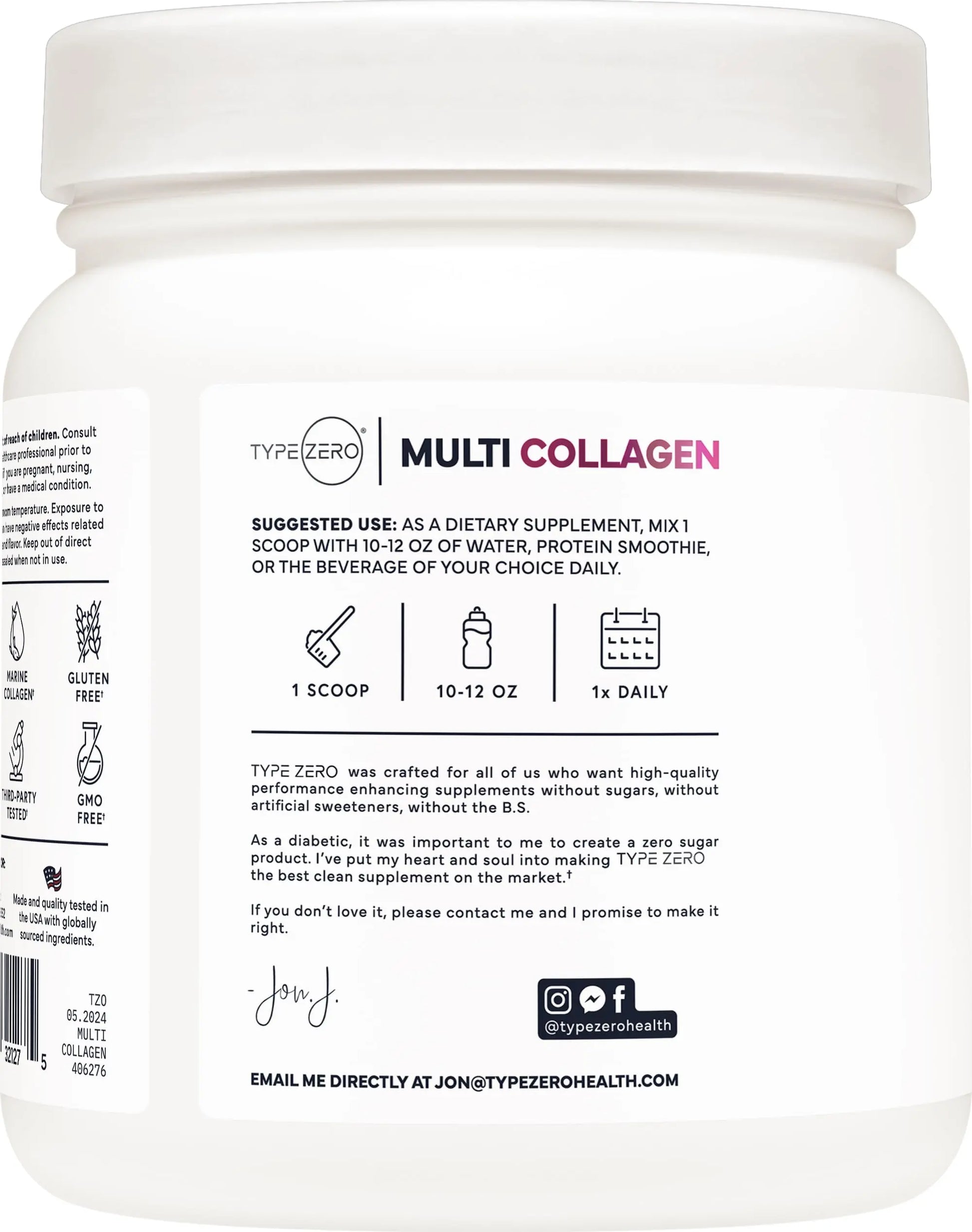 Type Zero Multi Collagen Powder 30 Servings (Unflavored) - Types I, II, III, V, & X Collagen Peptides + Hyaluronic Acid, VIT C, Biotin Type Zero Au supplements