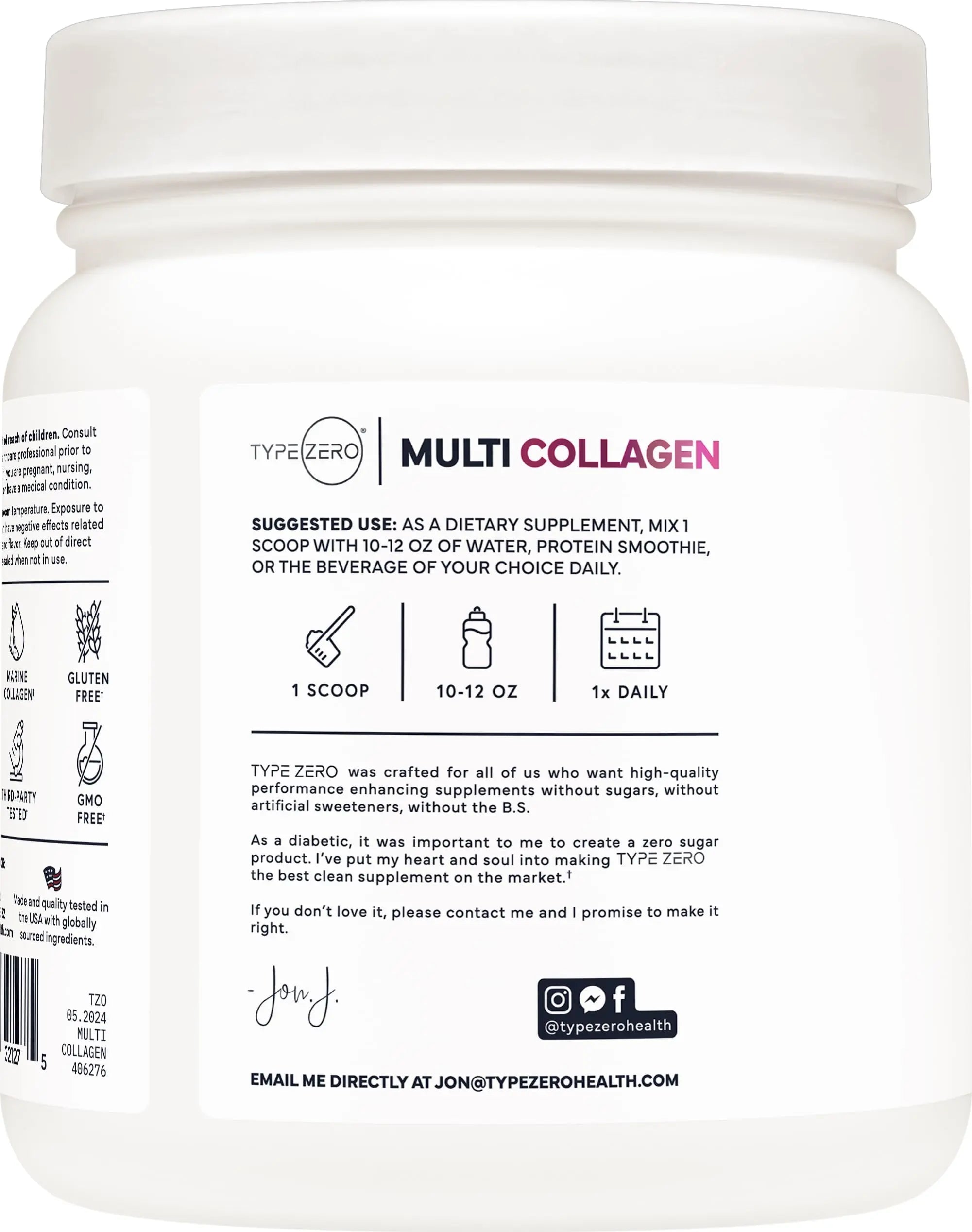 Type Zero Multi Collagen Powder 30 Servings (Unflavored) - Types I, II, III, V, & X Collagen Peptides + Hyaluronic Acid, VIT C, Biotin Type Zero Au supplements