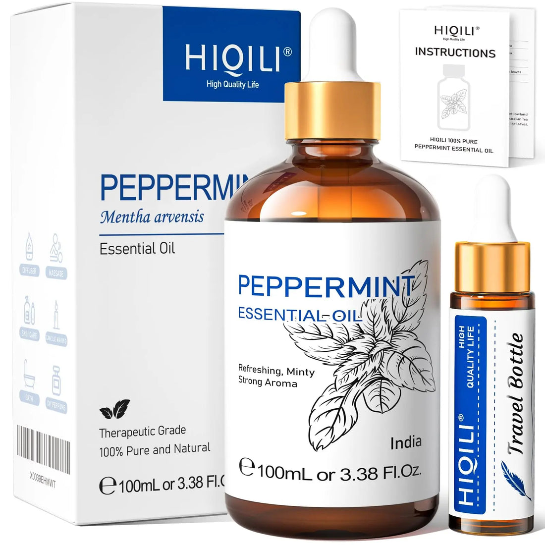 HIQILI Peppermint Essential Oil, 100% Pure Natural for Diffuser, Hair, Massage, Add to Spray HIQILI uk supplements