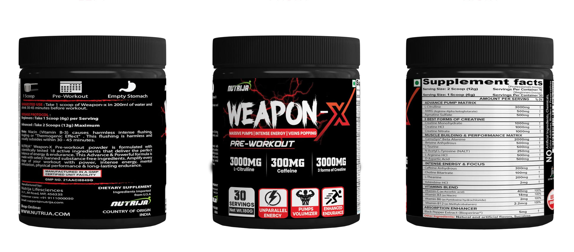 NutriJa Weapon-X Pre-Workout Powder with 21 Active Ingredients - 3 Best Forms of Creatine NutriJa Au supplements