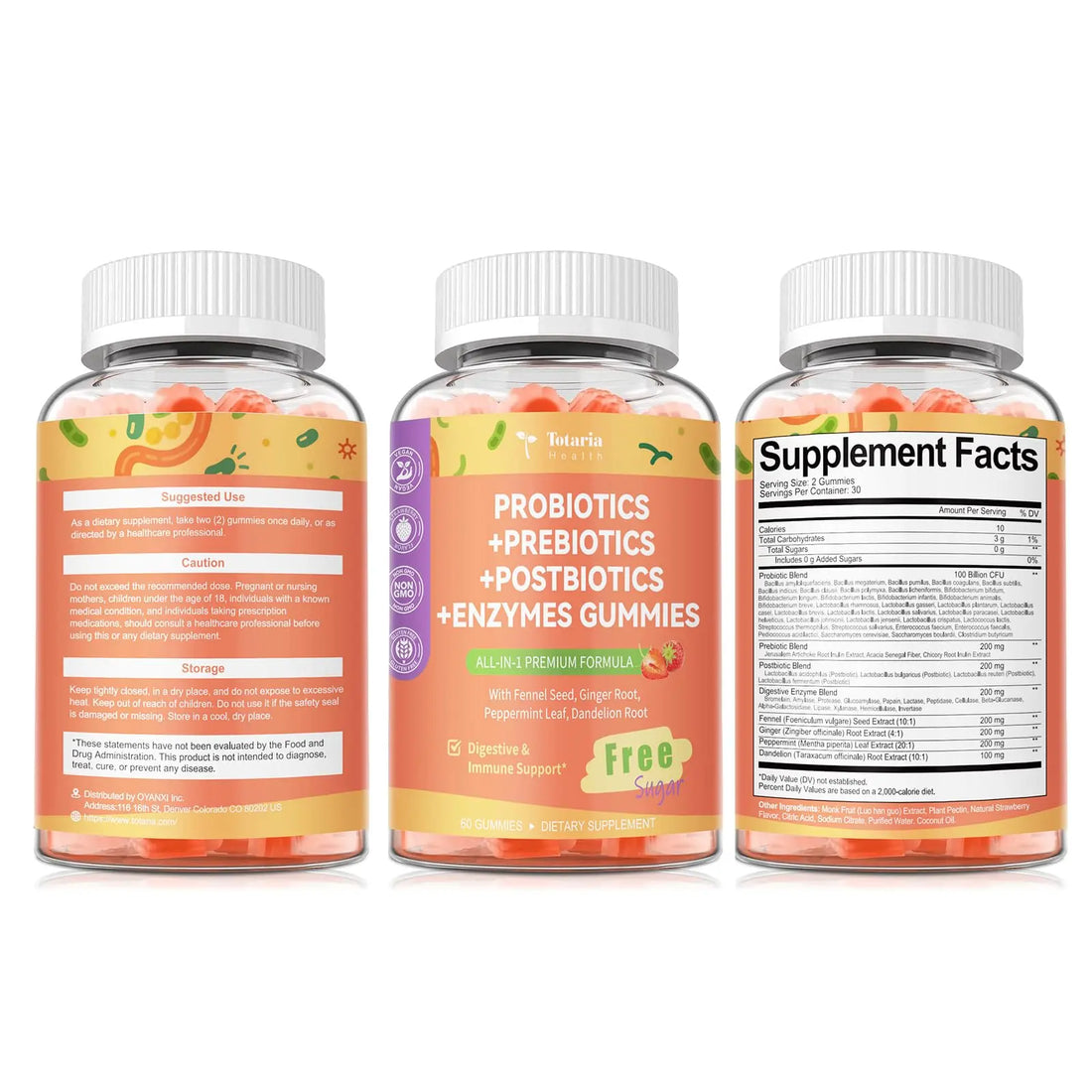 (2 Packs) Totaria Sugar Free 5-in-1 Probiotic Prebiotic Postbiotic Gummy, Probiotics for Women Men with Digestive Enzymes, Peppermint, Complete Immune, Gut & Digestive Support, Vegan Strawberry Flavor Totaria uk supplements