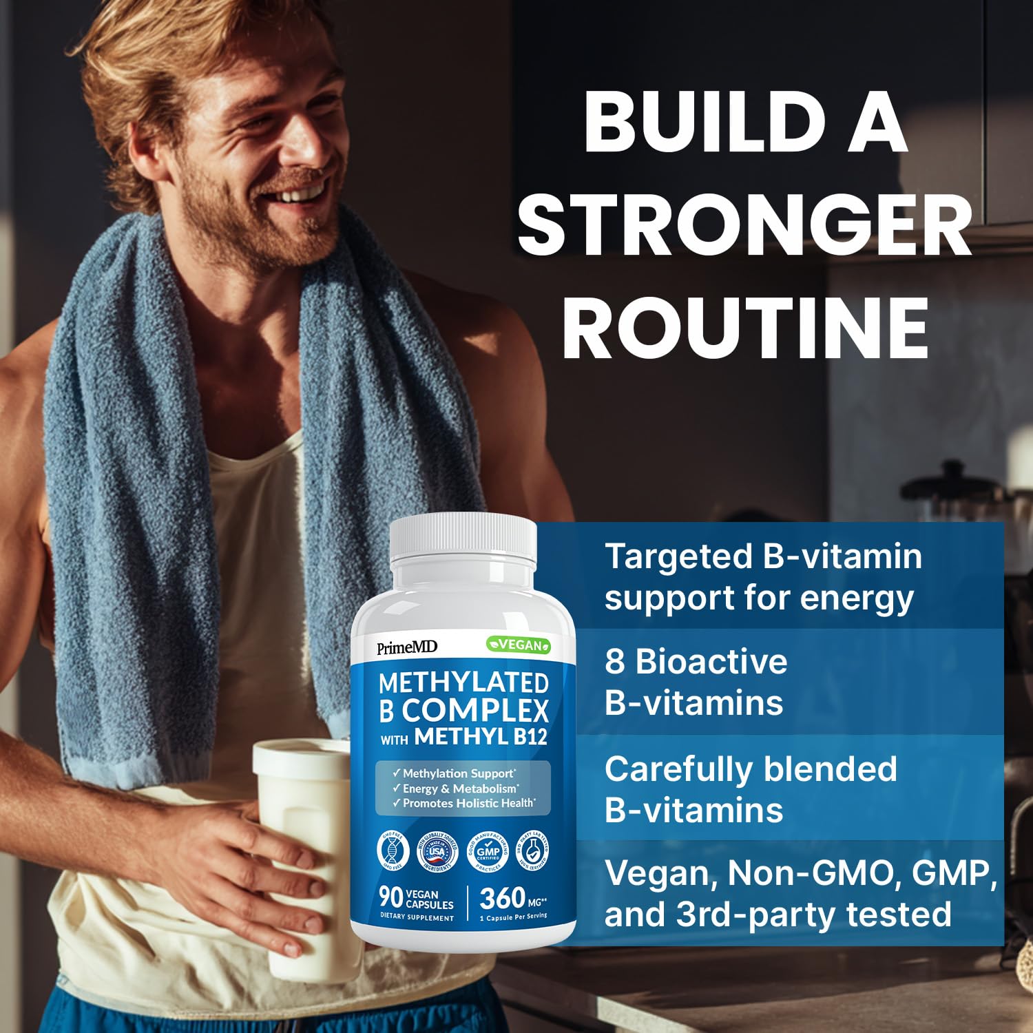 Methylated B Complex with Methylfolate and B12 Methylcobalamin 1000 mcg - Methylated Multivitamin for Energy, Brain Function, and Wellness - Vitamin B Complex for Men & Women (90 Servings) (Pack of 1) PrimeMD Au supplements