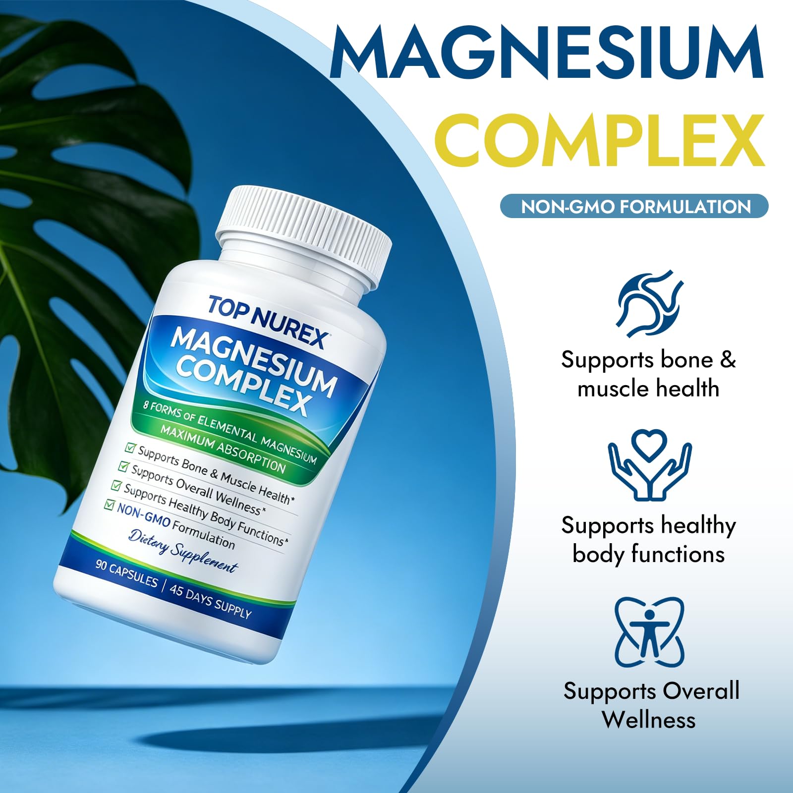 Top Nurex Magnesium Complex 1000 mg, 8-Source Magnesium Blend with Glycinate, Citrate, Malate & Taurate, Vegan Formula, Non-GMO, 90 Capsules Top Nurex Au supplements