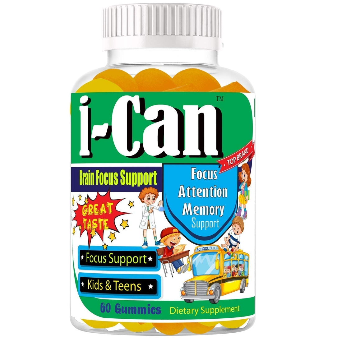I-Can Focus Gummies for Kids & Teens, Omega 3 Gummies with DHA & EPA, Brain Health, Memory, Attention Support, Teen Brain Focus Vitamins, Non-Fishy Taste, Low Sugar, 60 Count Celebrity LifeStyle Product uk supplements