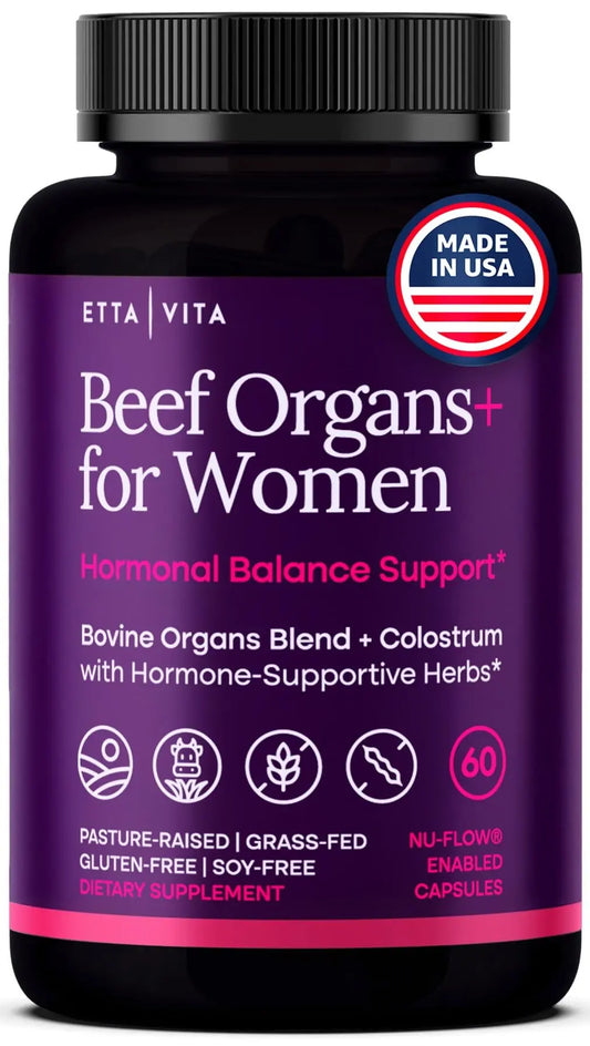 Primal Beef Organ Supplement for Women (Made in USA) Boosted w Shatavari, Maca, Ashwagandha, and Chasteberry - Grass Fed Uterus, Ovary, Liver, Kidney, Heart Bone Matrix Etta VitaAU supplements