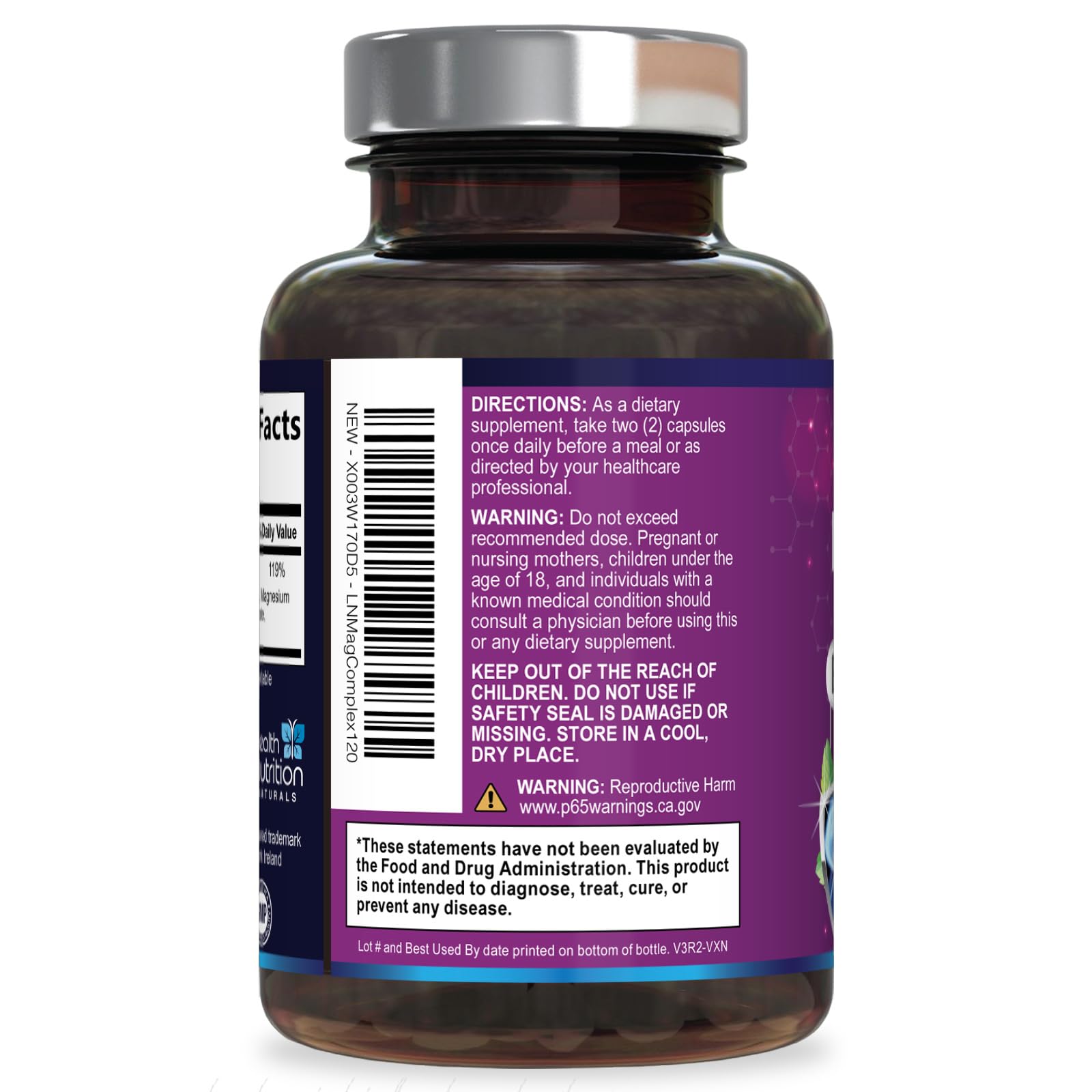 Magnesium Complex Capsules - 500mg per Serving Magnesium - High Absorption Chelated Mineral Supplement - with Oxide, Glycinate, Malate, Citrate for Muscle Bone and Heart Health Support - 120 Capsules Health Nutrition Naturals Au supplements